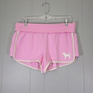 Victoria Secret Pink Terry Foldover Pink With Dog Logo Shorts Y2k Retro Size L